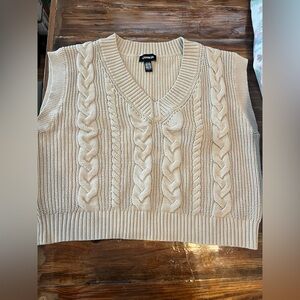 Express Cream Cable Knit V-Neck Sweater Vest